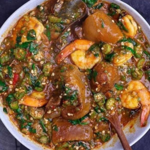 okro soup with shrimpsdried fishcow leg and tail with meat.webp